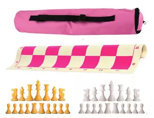 Juego de ajedrez de peso único rosa Archer - bolsa de tablero con piezas amarillas y blancas - Imagen 1 de 5