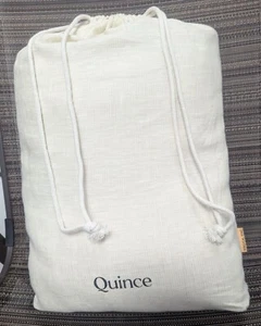 Quince 100% European Linen Duvet Set Natural/White Pinstripe King/Cal 3PC Set - Picture 1 of 7