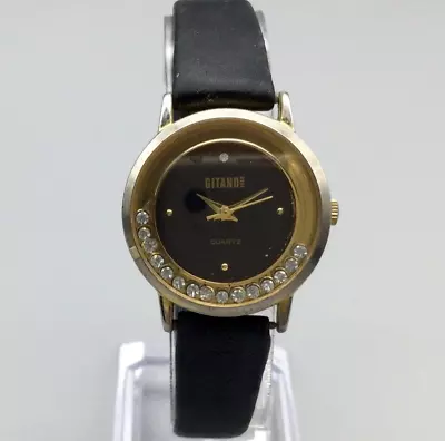 Reloj Gitano De Colección Mujer 27mm Tono Dorado Cristales Flotantes Correa Cuero Batería Nueva Foto 1 de 4