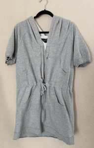 Norma Kamali XL Gris Jaspeado Sudadera con Capucha Cordón Cintura Bolsillos Extra - Imagen 1 de 5