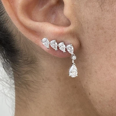 Pendientes colgantes de diamantes cultivados en laboratorio de pera de 2,00 quilates de oro blanco de 14 k Foto 1 de 4