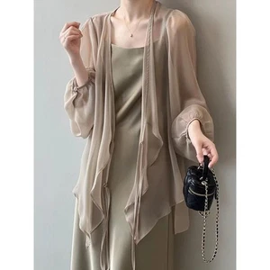 Mujeres Fino Encaje Transparente Gasa Malla Bolero Encogerse de hombros Informal Chaqueta Abrigo Cárdigan Capa - Imagen 1 de 11