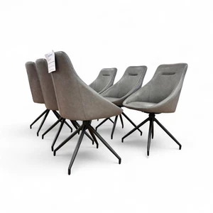 ‘Hendrix’ Set of 6 Dining Chairs Swivel Grey Faux Leather Metal Legs BRAND NEW - Picture 1 of 6