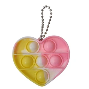 Heart Shaped Pink White YellowPop It Keychain w/ Ball Chain Fidgit Stress Relief - Picture 1 of 5
