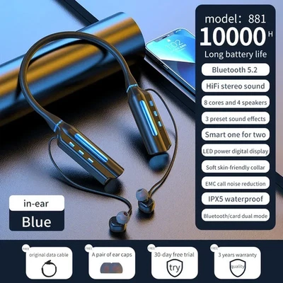 Auriculares In-Ear Inalámbricos con Soporte para el Cuello - Bluetooth 5.2, Banco de Energía de 10.000 mAh Foto 1 de 4