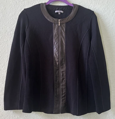 NUEVO Cárdigan Anne Klein New York con ribete de cuero sintético cremallera completa negro para mujer talla M Foto 1 de 4