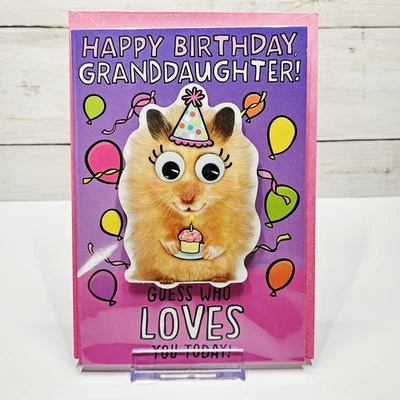Cartão de aniversário Hallmark para neta balões rosa hamster 3D 5x7 - Imagem 1 de 4