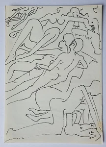 Zeichnung Federzeichnung Tinte Menschen Akt Erotik  Edvard Frank Nachlass - Bild 1 von 10