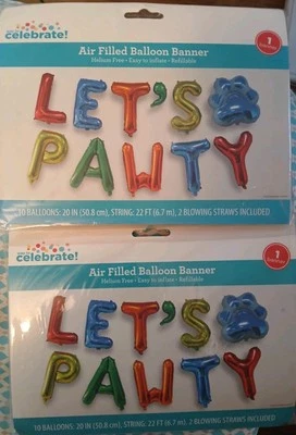 2 New-- Way To Celebrate "Let's Pawty" Air Filled Balloon Banner  - Image 1 of 2