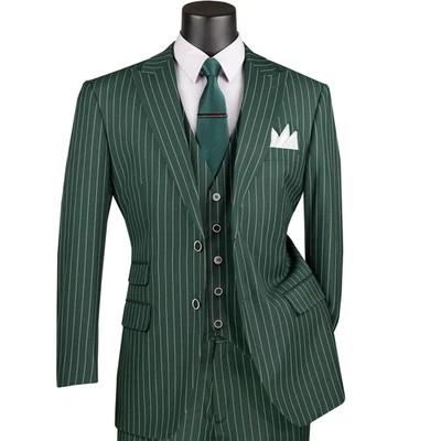 Men's Suit Hunter Green Gangster Stripe 3-Piece Classic-Fit Suit Blazer Tuxedo - Image 1 of 4