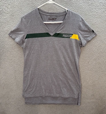 Green Bay Packers Shirt Womens Medium Gray Under Armour Combine Authentic NFL - Image 1 of 4