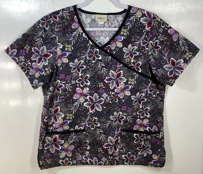Scrub Top womens size S Small by Tafford Flowers Grays Jewel Tones - Image 1 of 3