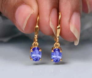 925 Sterling Silver Tanzanite Earrings Purple Color Dangles December Birthstone - Picture 1 of 5