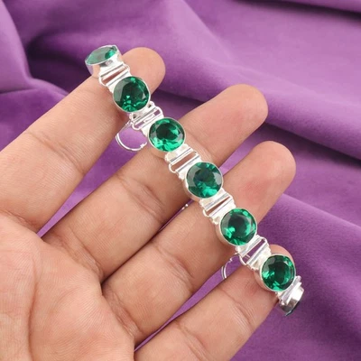 Natural Green Emerald 925 Sterling Silver Black Friday Chain Artisan Bracelet - Image 1 of 4