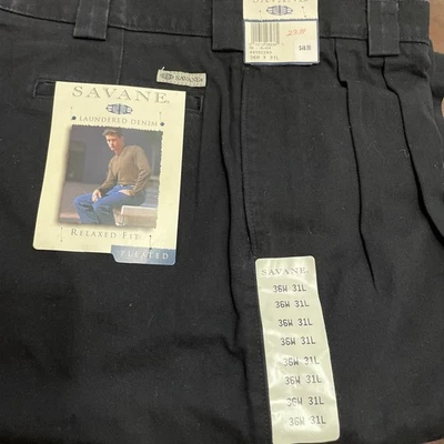 Calça jeans Savane masculina 36W 31L preta jeans plissada frontal ajuste relaxado casual - Imagem 1 de 4