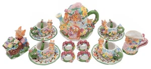 Vintage Ceramic Rabbit 14pc 1999 Teapot Set: Pot, Cups, Spoons, Creamer, Sugar - Picture 1 of 8