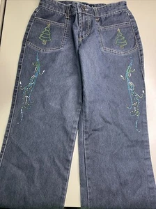 VINTAGE ANGFU CHRISTMAS HOLIDAY RHINESTONE WIDE LEG JEANS | GIRLS SZ 5/6 - Picture 1 of 4