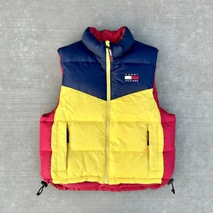 Vintage Tommy Hilfiger Puffer Vest Color Block Sz Large 90s - Picture 1 of 6