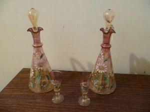 2 carafes en verre émaillée dlg Legras Montjoie Galle décor marguerites - Imagen 1 de 6