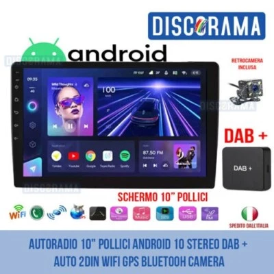 AUTORADIO 10" POLLICI ANDROID  STEREO DAB + AUTO 2DIN WIFI GPS BLUETOOH CAMERA - Immagine 1 di 4