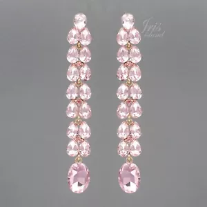 Pink Dangle Earrings Long 4.125 Crystal Rhinestone Women Prom Wedding Jewelry 88 - Picture 1 of 4