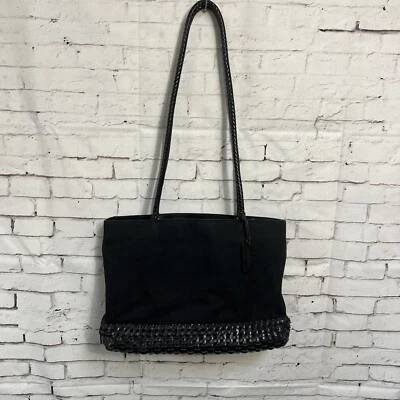 Bolso de hombro vintage de lona negra y cuero tejido Etienne Aigner  Foto 1 de 4