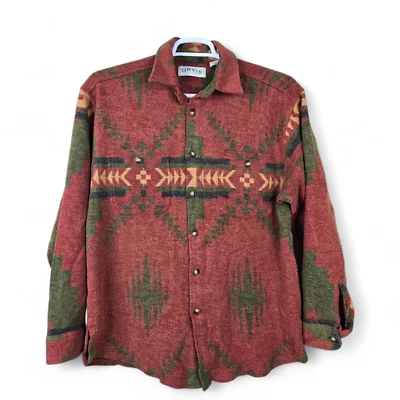 Orvis Flannel Shirt Mens Medium Aztec Tribal Southwestern Cabin Heavyweight - Image 1 of 4