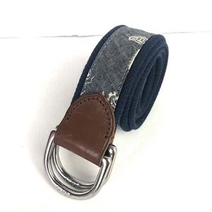 Polo Ralph Lauren Belt Mens Small Blue Paisley Ribbon Canvas D-Ring Buckle Logo - Picture 1 of 14