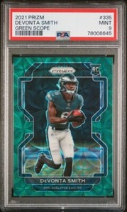 2021 Panini Prizm DeVonta Smith RC Green Scope /75 PSA 9 MINT #335