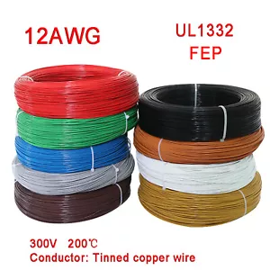 12AWG Color FEP F46 Tinned copper Cable Wire HIGH TEMP 200℃, Oil/acid resistant - Picture 1 of 5