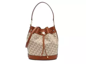 Lauren Ralph Lauren Andie 25 borsa a secchiello con coulisse - kaki/abbronzatura - Foto 1 di 1