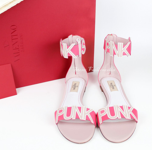 NUOVO VALENTINO Sandalo in pelle rosa punk Audace iconico estivo piatto rosa EUR 37 5