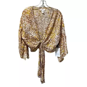 NWT Japna India Kimono Batwing Flutter Sleeve Tie Front Wrap Blouse Crop Top S - Picture 1 of 9