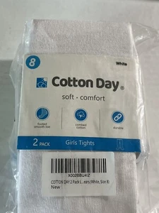 NEW Sealed Cotton Day 2 Pack White School Knit Tights Girls Size 8 58-70 Lbs - Picture 1 of 3