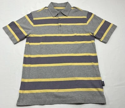 Polo de golf Patagonia 100 % algodón orgánico para hombre pequeño gris púrpura amarillo a rayas Foto 1 de 4