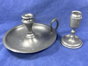 Vintage Royal Holland Pewter Chamber Candle Holder & Single Candlestick - Picture 1 of 11