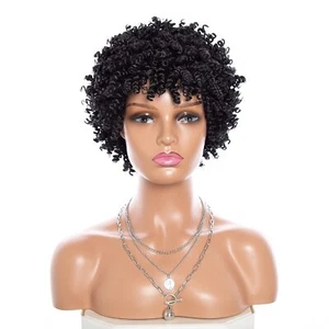 (Black)Short Afro Kinky Curly Wigs Twist Hair 8Inch Black Women Wig Synthetic - Picture 1 of 7