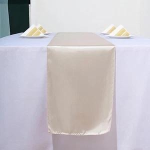Beige Satin Table Runners, 30cm x 274cm, 12" x 108" - Picture 1 of 3