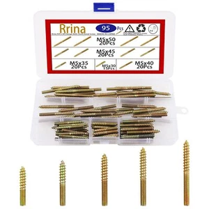 95Pcs M5 Hanger Bolts Studs Dowel Screw Double Ended Self-Tapping Threaded As... - Picture 1 of 5