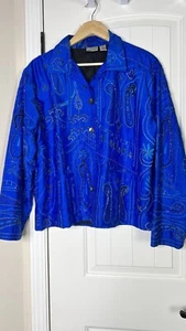 Chico’s 2/L Womens Blue Beaded Embroidered Vibrant Elegant Art To Wear Jacket - Picture 1 of 21