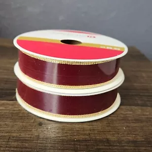 2 PC Set Celebrate It Christmas Ribbon Red Velvet 7/8" x 8 Yd Wired Gold - Picture 1 of 5