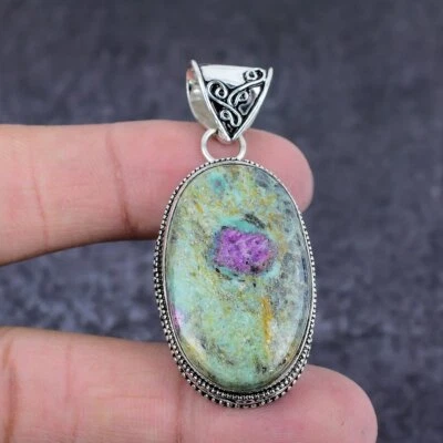 Ruby Fuchsite Gemstone Handmade 925 Sterling Silver Pendant 2.13" For Her B409 - Image 1 of 3