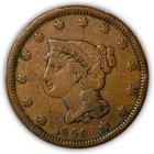 1840 petite pièce VF tressée cheveux tressés à la date grand cent très fine #5726