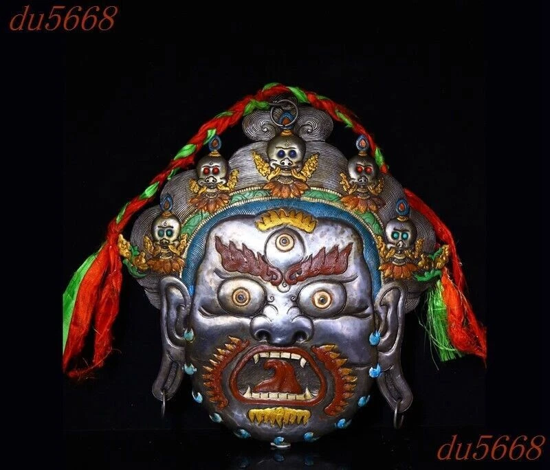 12.8" China Tiantie Incrustación gema extraña mueca calavera cabeza máscara montada en la pared estatua Foto 1 de 4