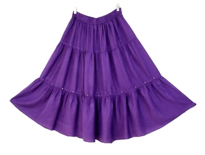 SOUTHWEST CANYON BOHO / Hippie Maxi Skirt Tiered Purple Rayon / Rivets ~ XL #03 - Picture 1 of 6