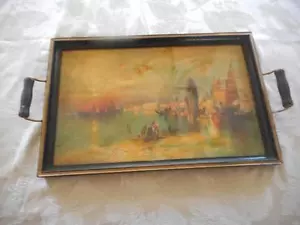 Bandeja de madera vintage para servir o tocador impresión de Constantinopla (?) medio centavo - Imagen 1 de 7