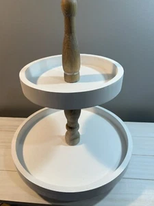 Rustic Farmhouse Large 2-Tiered Tray 19" H Wooden Tray gray Whitewash New - Picture 1 of 5