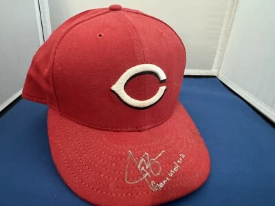2014 Jay Bruce Autographed GAME WORN Baseball Hat Cincinnati Reds - Image 1 of 4