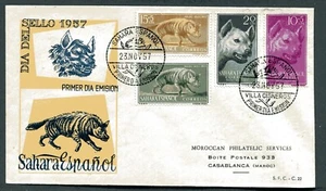 SPANISH SAHARA 1957, WILD ANIMAL: STRIPED HYENA, STAMP DAY, Sc 88-89,B43-B44 FDC - Picture 1 of 1