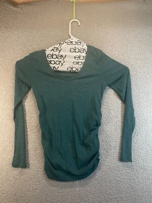 Isabel Maternity Womens Top Solid Green Long Sleeve Rouched Sides XS - Image 1 of 4